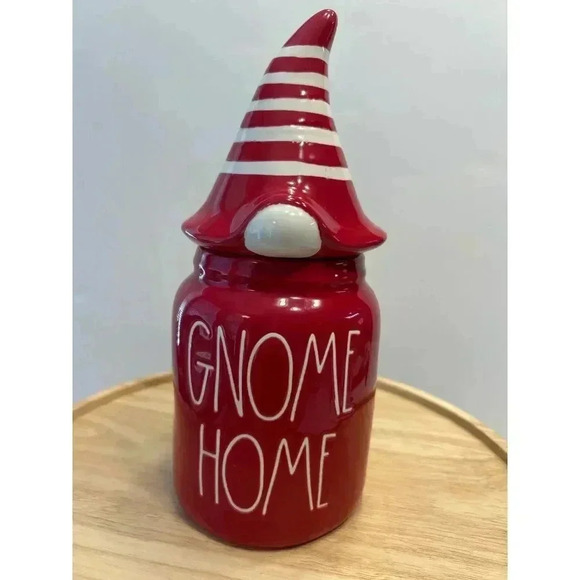 Rae Dunn By Magenta GNOME HOME Christmas Canister W/topper cookie jar EUC - Picture 1 of 7